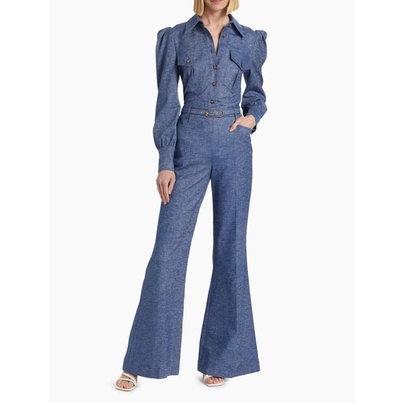 Zimmermann Eden Chambray Flared Pants Blue Size AU 3/US 10 - Picture 2 of 14